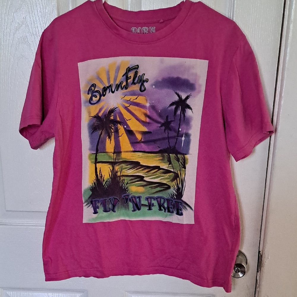 Kids Bright Pink 'Born Fly' Tropical Graphic Tee